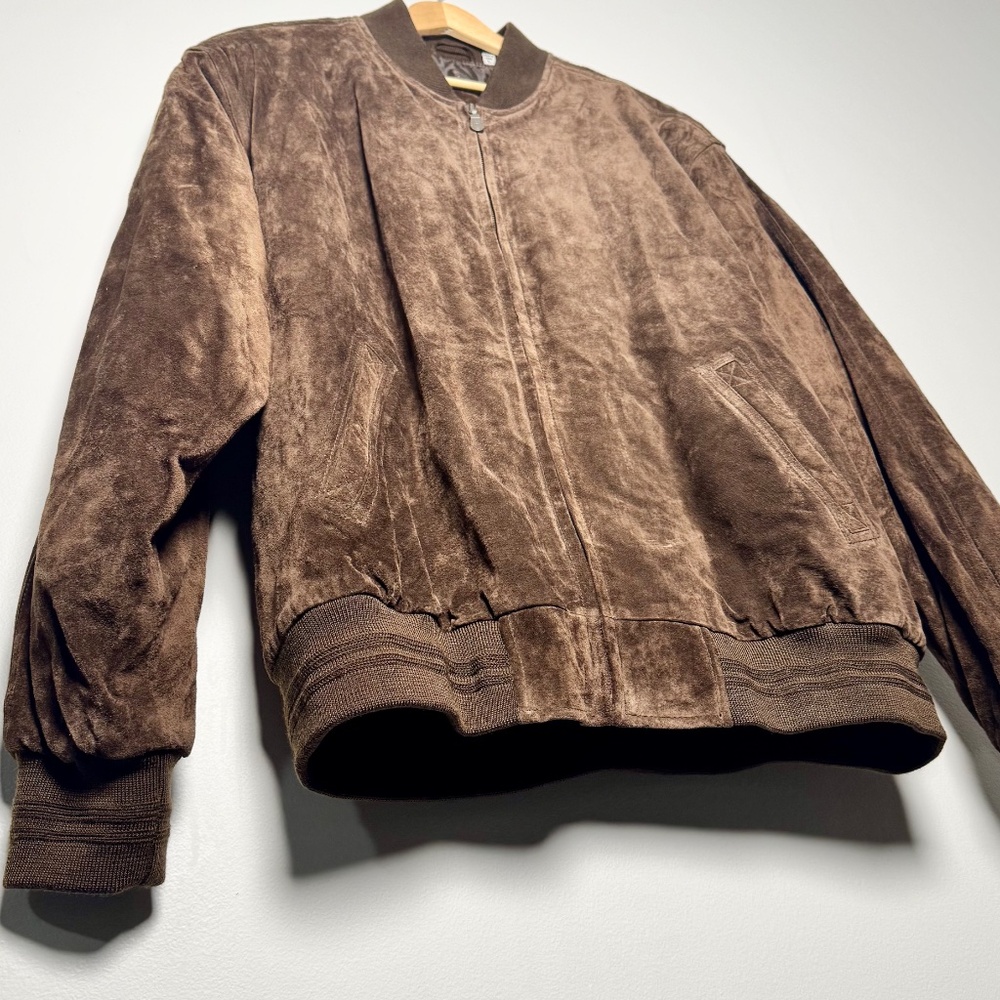 Vintage Roundtree & Yorke Men’s Suede Leather Rich Brown Baseball Bomber Jacket